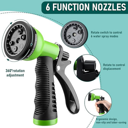 Pangda 100 Ft x 3/8'' Coil Garden Hose EVA Recoil Garden Self Coiling Expanding Water Hose with 6 Function Spray Nozzle Universal 3/4'' Brass Connector Fitting for Outdoor Yard(Green)