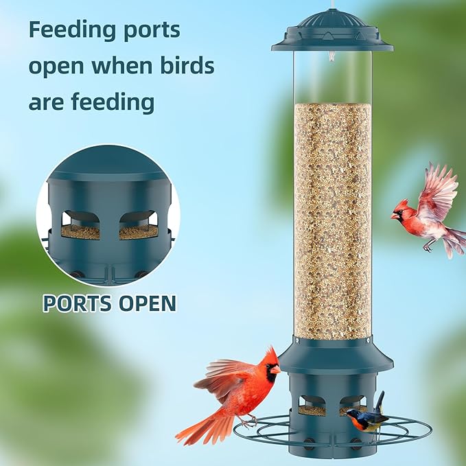 Metal Squirrel Proof Bird Feeders for Outdoors Hanging 4.0 LB Large Capacity,Easily Beat Squirrels,Easy to Clean and Fill,Waterproof,Attracting Finch,Cardinal,Chickadee and More