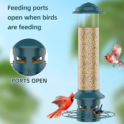 Metal Squirrel Proof Bird Feeders for Outdoors Hanging 4.0 LB Large Capacity,Easily Beat Squirrels,Easy to Clean and Fill,Waterproof,Attracting Finch,Cardinal,Chickadee and More