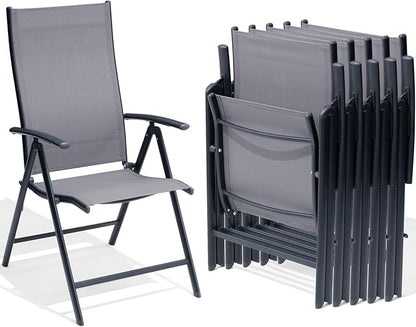 Crestlive Products Folding Patio Chairs Set of 6, 7-Level Adjustable Recliner Chairs Foldable Outdoor Lawn Chairs for Pool, Backyard,Gray
