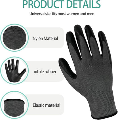 YOUKE OLA 120 Pair Gardening Gloves for Men Women, Breathable Rubber Coated Garden Gloves Working Gloves for Gardening, Construction Black