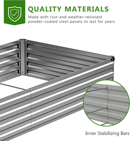 2PCS 12x3x1ft Galvanized Raised Garden Bed,Outdoor Planter Box Metal Patio Kit Planting Bed for Vegetables Flowers Herb,Silver