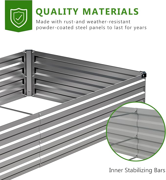 2PCS 6x3x1ft Galvanized Raised Garden Bed,Outdoor Planter Box Metal Patio Kit Planting Bed for Vegetables Flowers Herb,Silver