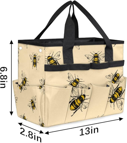 Garden Tool Tote Bag for Women Men Flying Animal Bee Gardening Tool Storage Bags with 10 Pockets Standable Garden Home Tool Kits Organizer for Indoor Outdoor Gardening Gifts
