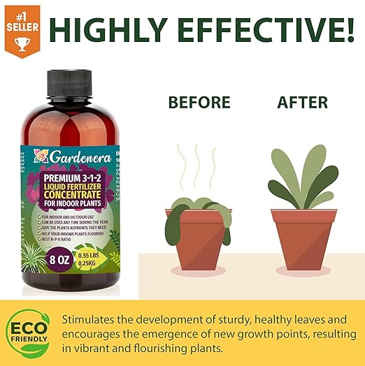 Premium Liquid Monstera Plant Fertilizer - 3-1-2 Concentrate for Indoor Plants and Flowers by Gardenera | Organic Plant Food for Monstera - 8oz