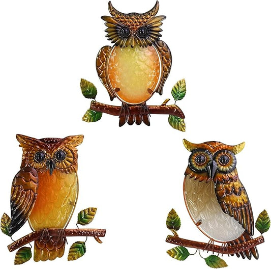J-Fly Owl Decorative Metal Wall Art Owl Outdoor Decorative Metal Bird Wall Art Exquisite Christmas Decoration Gifts For Garden Patio Porch Bedroom Kitchen Lover Gift 9 Inch Set Of 3