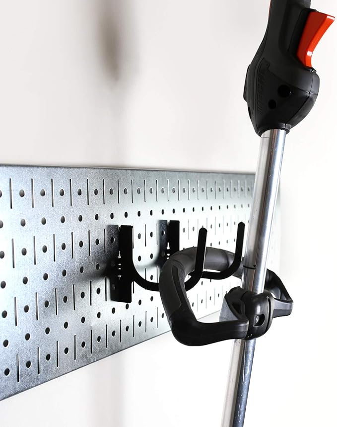 Wall Control Garage Storage Rack Lawn & Garden Tool Organization Wall Mount Organizer - Easy to Install 64" Wide Strong Galvanized Steel Pegboard Set (Shiny Metallic Pegboard)