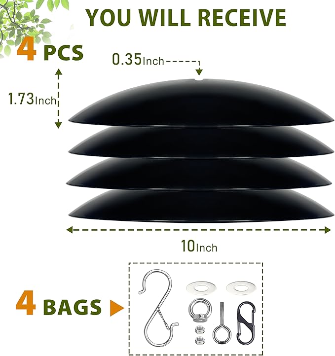 10-Inch Mini Hummingbird Feeder Rain Guard,Bird Feeder Dome Guard,Squirrel Baffle for Hanging Feeder in the Outdoors (Black), 4 Pack
