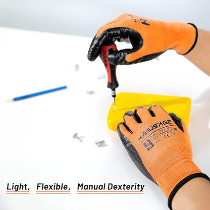Safety Work Gloves Nitrile For Men and Women, with Touchscreen Fingers, Men's Work Gloves with Grip, Mechanics Gloves (Size XL, Orange, 24-pairs)
