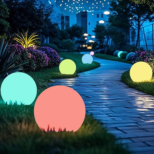 12 Inch Ball Light, Outdoor Glow Globe Light with Remote Control, LED Solar Gazing Ball Night Light 16 Modes RGB Color Changing, Waterproof Solar Globe for Garden Yard Pathway Decor