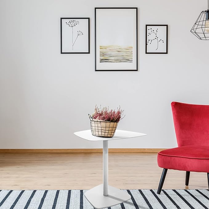 C Table End Table,Tray Metal Sofa Side Table, Accent Coffee Table, Waterproof and Anti-Rust Outdoor&Indoor Snack Table, White (Model B)