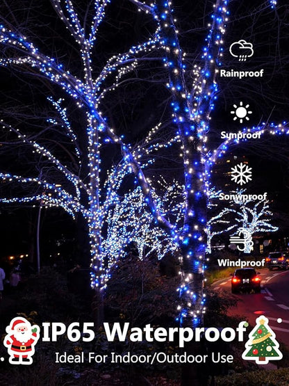 4 Pack Solar Christmas Lights Outdoor Waterproof, 132FT 400LED Solar String Lights Green Wire Fairy Lights, Solar Twinkle Lights with 8 Lighting Modes for Xmas Garden Decorations (Blue&White)