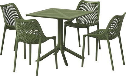 Costaelm Dining Room Chairs Set of 4, HDPE Patio Square Coffee Table and Stackable Chairs, Outdoor Deck Furnitures All Weather for Backyard Poolside, Olive Green