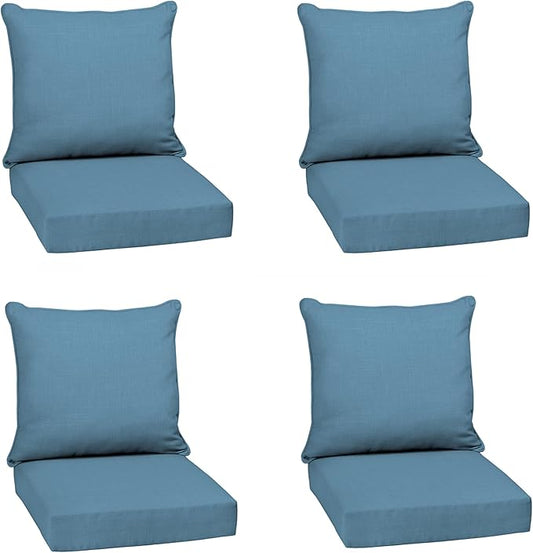 Arden Outdoor Deep Seat Cushion Set (4-Pack), 24 in x 24 in, Weather-Proof, Rain-Proof, Fade Resistant Patio Cushion for Chair, Sofa, and Couch French Blue Texture
