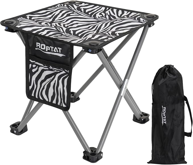 Roptat Portable Folding Compact Lightweight Camping Stool Seat for Camping Fishing Hiking Gardening Outdoor Walking Backpacking Travelling and Beach with Carry Bag (Zebra)