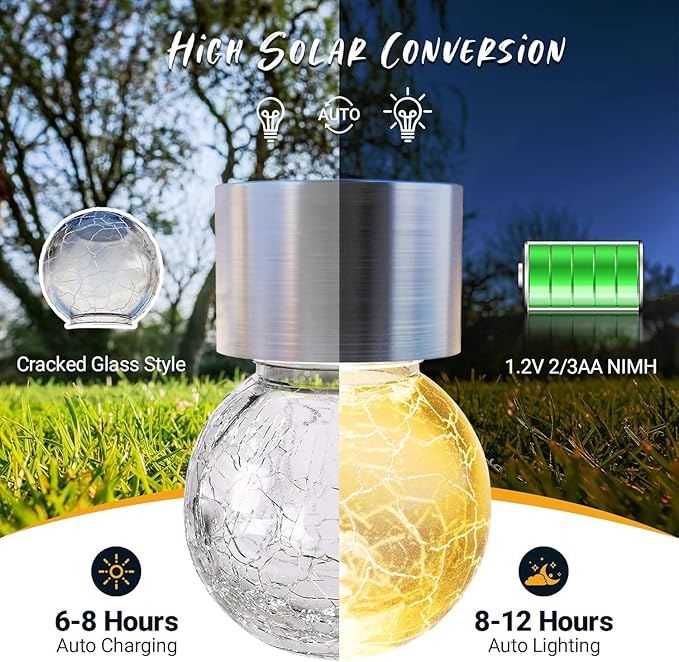 GIGALUMI Solar Lights Outdoor Waterproof, 8 Pack Solar Hanging Lights Garden Decor, Gifts for Women, Solar Outdoor Lantern Waterproof Cracked Glass for Yard, Fence, Tree(Warm White)