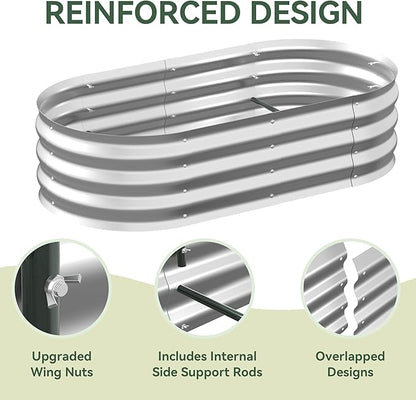 Raised Garden Bed with Self-Watering System, 4x2x1 ft Elevated Planter Boxes Outdoor with Mesh Cover, Oval Galvanized Raised Beds for Gardening,Vegetables,Flowers, Backyard, Patio