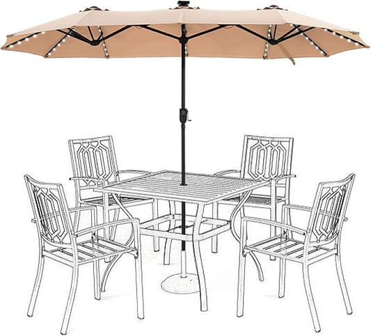 HERA'S PALACE 13ft Patio Umbrella with 120 LED Solar Lights Double Sided Outdoor Umbrella for Patio 8 Colors Changing Table Umbrella Outdoor Patio for Garden Pool