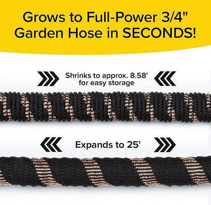 Pocket Hose 25 FT Copper Bullet Expandable Garden Hose w/10 Pattern Thumb Spray Nozzle AS SEEN ON TV 650psi 3/4 in Patented Lead-Free Ultra-Lightweight Solid Copper Anodized Aluminum