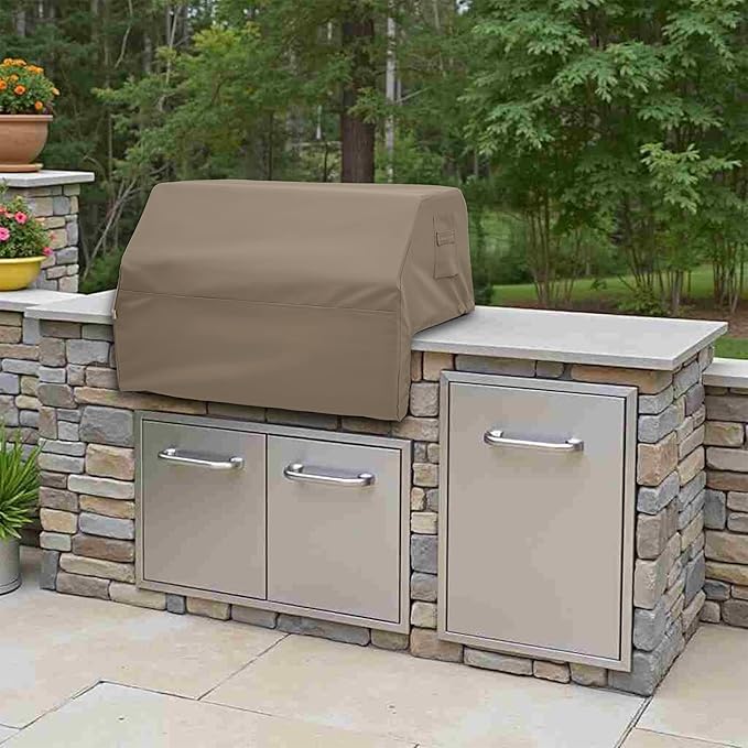 Covers & All Built-in Grill Cover for Outdoor Grill – Heavy Duty 12 oz Waterproof Built-in BBQ Grill Cover, PVC-Coated Polyester with Elastic Hem for Snug Fit (36 x 30 x 26 inches, Beige)