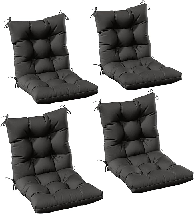 Patio Seat&Back Chair Cushions for Outdoor Furniture，Comfortable Cushions for Rocking/Dining/Lawn Chair-Set of 4 (Black, 4pcs (1package))