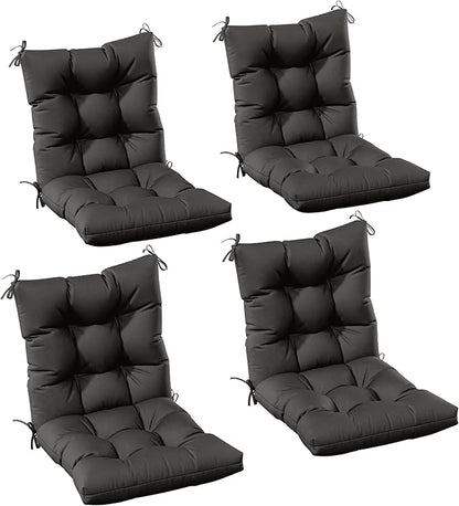Patio Seat&Back Chair Cushions for Outdoor Furniture，Comfortable Cushions for Rocking/Dining/Lawn Chair-Set of 4 (Black, 4pcs (1package))