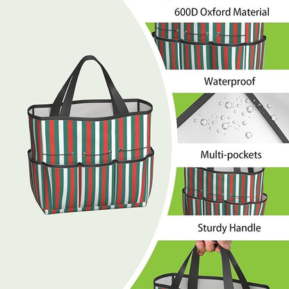 Classic Checkered Garden Tool Bag - Waterproof Garden Tote with 8 Pockets, Large Storage Home Organizer Gardening Tool Oxford Bag for Garden Tools Kits Holder, Gardening Gift for Women & Men