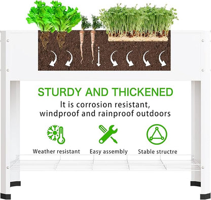Raised Garden Bed with Detachable Legs Elevated Metal Planter Box for Growing Fresh Herbs Vegetables Flowers Succulents&Other Plants for Outdoor Backyard Patio Deck Balcony White L
