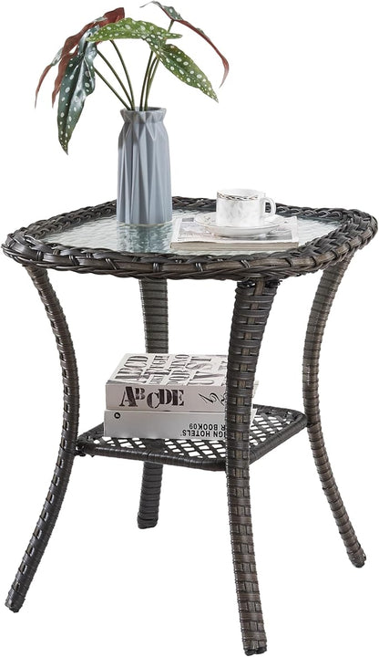 Bed Bath & Beyond Pocassy Patio Wicker Coffee Table, Outdoor Rattan Side Table - 20"X20" Grey