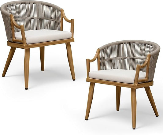 PURPLE LEAF Patio Dining Chairs Set of 2 Modern Wicker Outdoor Dining Chairs with Thick Cushions and Aluminum Frame All Weather Patio Chairs for Garden Porch Lawn Teak