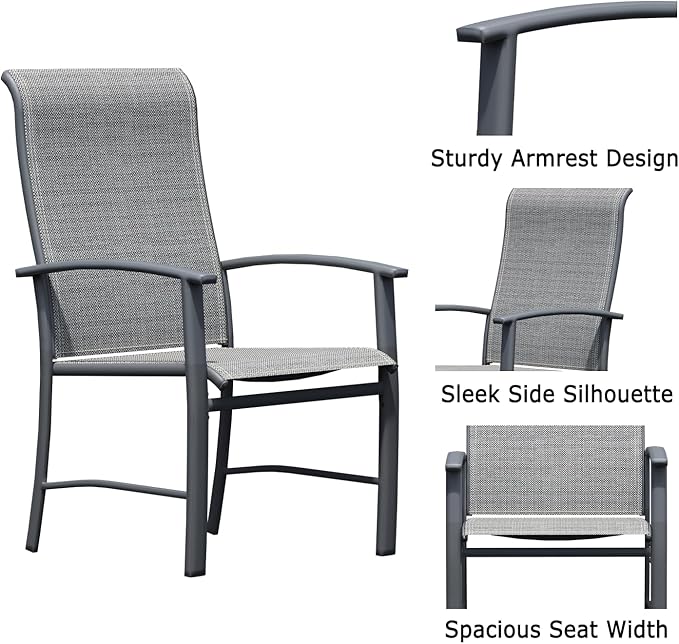 Patio Dining Chairs Set of 4, Outdoor Dining Chairs with High Back, Metal Outdoor Chair Set with Comfort and Durability, Patio Chair for Deck Lawn Kitchen Garden Backyard, Grey