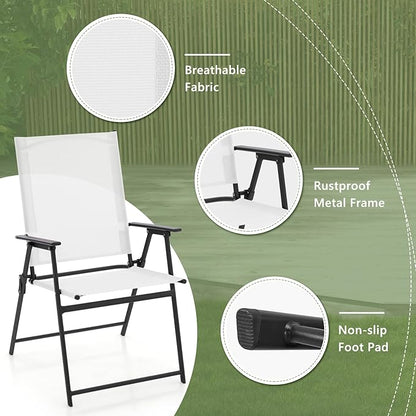 Giantex Patio Folding Chairs Set of 2, Portable Outdoor Dining Chairs with Rustproof Metal Frame, for Lawn, Front Porch, Deck, Garden, Backyard, Camping, White