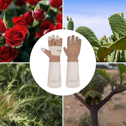 HLDD HANDLANDY Long Gardening Gloves for Women Men - Leather Rose Pruning Gloves Thorn Proof - Breathable Working Glove