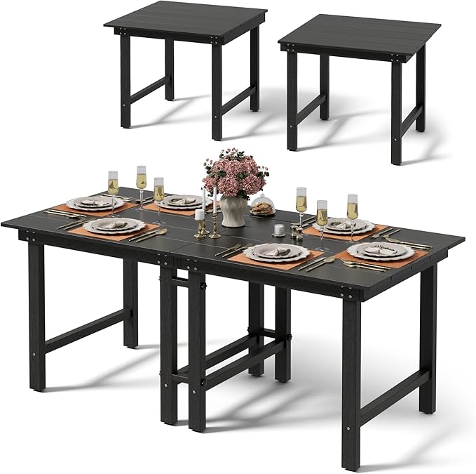 Anbuy Patio HDPE Dining Table Sets,Removable 2-in-1 Outdoor Patio Table,Dining Table for 6,Sun-Resistant and Easy to Clean, Low Maintenance for Balcony, Backyard, Lawn, Garden(Black)