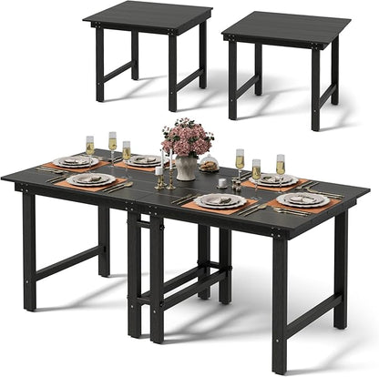 Anbuy Patio HDPE Dining Table Sets,Removable 2-in-1 Outdoor Patio Table,Dining Table for 6,Sun-Resistant and Easy to Clean, Low Maintenance for Balcony, Backyard, Lawn, Garden(Black)