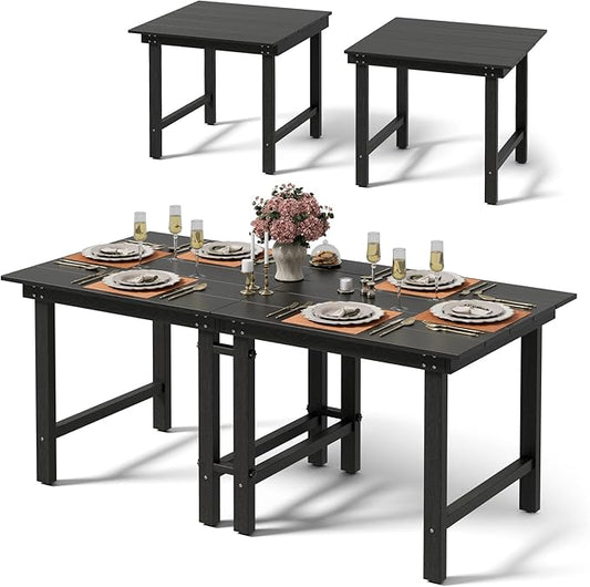 Anbuy Patio HDPE Dining Table Sets,Removable 2-in-1 Outdoor Patio Table,Dining Table for 6,Sun-Resistant and Easy to Clean, Low Maintenance for Balcony, Backyard, Lawn, Garden(Black)