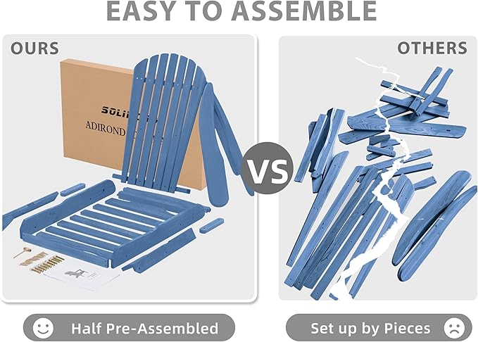 Outdoor Wooden Folding Adirondack Chair Set of 2 with Pre-Assembled BackRest, Wood Patio Chair for Garden Backyard Porch Pool Deck Firepit