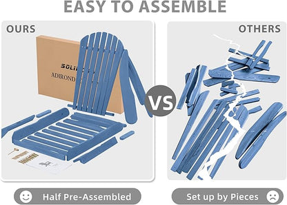 Outdoor Wooden Folding Adirondack Chair Set of 2 with Pre-Assembled BackRest, Wood Patio Chair for Garden Backyard Porch Pool Deck Firepit