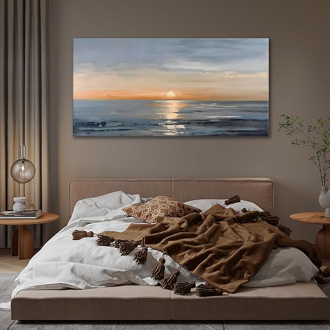 JLXART Landscape Canvas Painting Ocean Sunrise Wall Art Scenery Framed Artwork for Bedroom Office Home Decoration Art 20"x40"