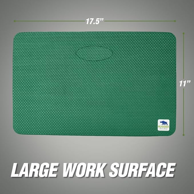 RUGGED RHINO Heavy Duty Patent Pending Kneeling Pad, 2 PK, Shock Absorbent Thick Knee Pads, Holds Up to 300 lbs, Protect Knees from Hard Concrete Surfaces, For Mechanics, Gardening, Gym, Pine Green