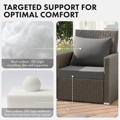 MIULEE Dark Grey Outdoor Chair Cushion 24x24 Inch for Patio Furniture Linen Textured Waterproof & 3 Year Color Fastness Seat and Back Couch Cushion with Ties No Slip Design