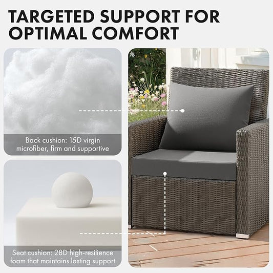 MIULEE Dark Grey Outdoor Chair Cushion 24x24 Inch for Patio Furniture Linen Textured Waterproof & 3 Year Color Fastness Seat and Back Couch Cushion with Ties No Slip Design
