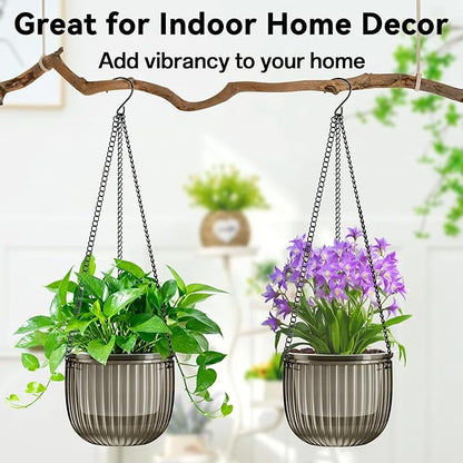 Halatool 2 Pack Self Watering Hanging Planters for Indoor Plants- 6.5 Inch Outdoor Hanging Flower Pots with 2 Metal Chains for Garden Home Wall Decor (Starry Gray)