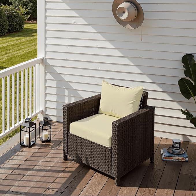 PatioGlow Outdoor Seat Cushion Set 24 x 24 x 4 Inch, Waterproof & Fade Resistant Patio Furniture Cushions with Removable Cover and Ties, Thick Deep Seating Pads for Outside Chair Sofa Couch, Yellow