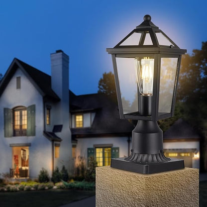 Colonial Outdoor Post Light Fixture,Modern Exterior Pillar Lantern with Black Finish & Clear Glass, Pole Light for Garden, Backyard, Courtyard, Patio, Pathway,RZ-032P-2 BK