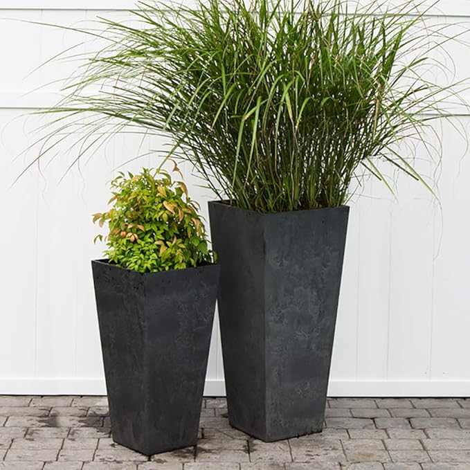 Root & Vessel, Ella Tall Planter, Black, 13.5"