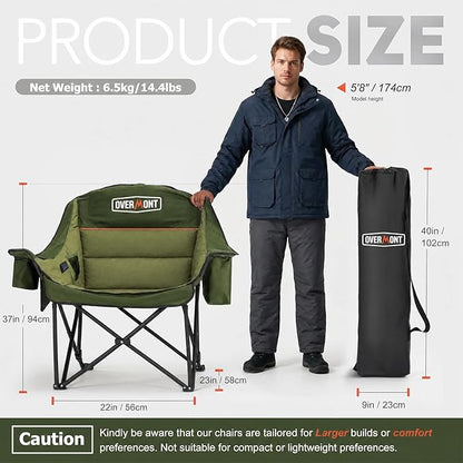 Overmont Gentle Heated Oversized Camping Chair for Adults - 3 Levels Seat & Back Separately Control - 500lbs Support Heavy Duty Padded Folding Chair Outdoor Garden Portable - Battery NOT Included