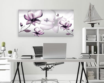 Muolunna BK06598 Purple Magnolia with Butterfly Flower Canvas Wall Art Picture 1 Panel 3D Wallpaper Modern Art Prints Painting for Bedroom Modern Office Wall Decor Artwork