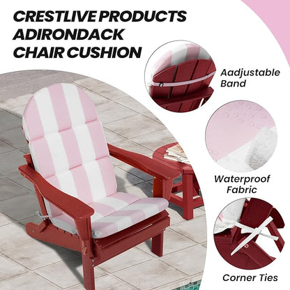 Crestlive 50x19.6 Inch Adirondack Chair Cushion, Water Repellent, Fade Resistant, High Back Outdoor Rocking Chair Cushion for Patio, Pink Stripe