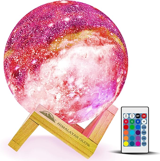 Himalayan Glow Galaxy Lamp, 5.9 inch Moon Night Lamp with 16 Colors with Classic Wood Stand & Remote/Touch Control Moon Night Light and USB Rechargeable